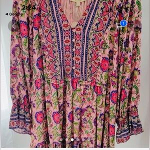 Floral Pink Boho Tiered Long-Sleeve Dress